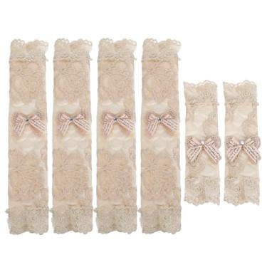 Imagem de HAKIDZEL Conjunto de 6 peças com laço de renda para geladeira e micro-ondas luvas de eletrodomésticos à prova de poeira conjunto de protetores de maçaneta de porta de geladeira