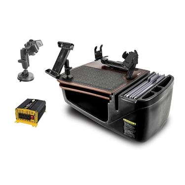Imagem de AutoExec Mesa de carro GripMaster para sua estação de trabalho de veículo e escritório móvel, mogno, com inversor de potência de 400 watts, suporte de impressora, suporte de telefone, suporte para