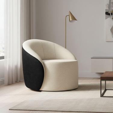 Imagem de Poltrona Sala Orgânica Lua Giratória Sintético Pu Preto/linho Bege D03 - D'rossi