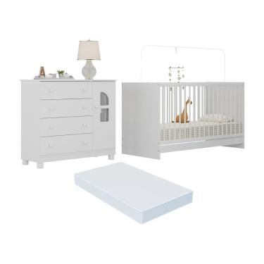 Imagem de Berço 3 Em 1 Com Colchão Incluso E Cômoda 1 Porta 4 Gavetas Nina Multimóveis MP4768 Branco