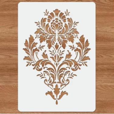Imagem de Estêncil de pintura barroca vintage grande, estêncil floral clássico reutilizável, modelos de artesanato, estêncil de desenho para pintura em madeira, parede, móveis de tela (28 x 21 cm)