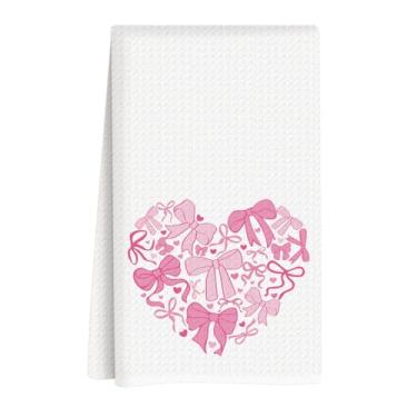 Imagem de ASDFKVFR Toalhas de cozinha para o dia dos namorados, decorações de dia dos namorados, presente para ela, namorado, namorada, toalha de prato de coração com laço rosa, presentes de casamento