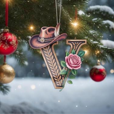 Imagem de Decorações de Dia dos Namorados para pendurar com cristal A-Z, chapéu de caubói letra V, enfeites de Natal feitos à mão, decoração de carro e casa - decoração de acrílico escolar, troca de presentes