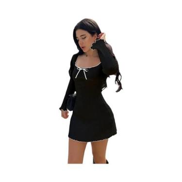 Imagem de Vestido Mini Casual Elegante Feminino Com Decote Redondo, Manga Longa,