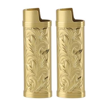 Imagem de QANYEGN Suporte de capa de isqueiro de metal vintage, recipiente de armazenamento de isqueiro de liga de zinco, capa de isqueiro com padrão floral para acampamento ao ar livre e ca (Dourada)
