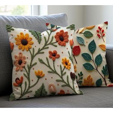 Imagem de Artvibe Capa de almofada de veludo floral, 43 x 43 cm, design 3D impresso digital, estampa decorativa de girassol, conjunto de 2 peças