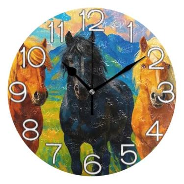 Imagem de Relógio de parede decorativo analógico relógio de cozinha rústico operado por bateria silencioso, arte de parede moderna legal decoração de casa, preto marrom verde cavalo, 25 cm, ponteiros pretos