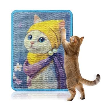 Imagem de Soubeoii Sisal Tapete arranhador para gatos 38 x 30 cm – arranhador de parede de gato artístico com fita adesiva para gatos internos, almofada durável para arranhar gatos para proteger sofá e carpete