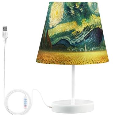 Imagem de TSENQUE Girassóis Noite Estrelada Candeeiro de Mesa Lateral Personalizado Bonito Candeeiro de Cabeceira LED Mesa de Cabeceira USB Brilhante Lâmpada de Luz Quente Decoração de Quarto de Crianças