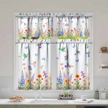 Imagem de mvhsuoem Conjunto de 3 peças de cortinas e sanefas de cozinha beija-flor para decoração de cozinha, janelas sobre a pia, cortinas de arte de fazenda 69,8 x 91,4 cm