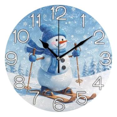 Imagem de GAIGEO Relógio de parede decorativo analógico funky alimentado por bateria relógio de cozinha rústico, retrô moderno art déco decoração de parede bonito boneco de neve azul inverno, 25 cm, ponteiros