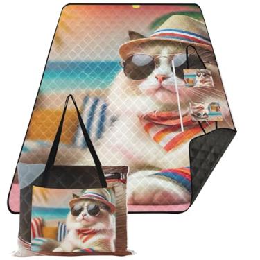 Imagem de TSENQUE Ragdoll Cat Fashion Cobertor de praia impermeável à prova de areia floral cobertor de acampamento para grama extra grande tapete de piquenique fofo dobrável 299.7 cm x 203.2 cm