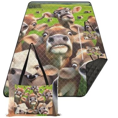Imagem de TSENQUE Cobertor de praia de vacas fofas sem areia impermeável, tapete de brincar ao ar livre para suprimentos de piquenique de grama, tapete dobrável, 299 cm x 203 cm
