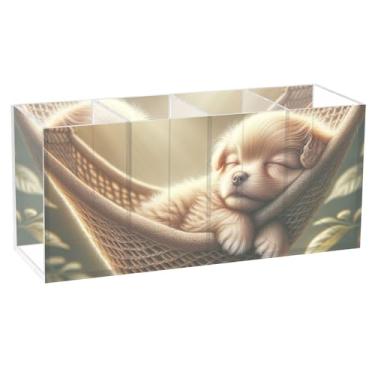 Imagem de TSENQUE Porta-canetas de acrílico com estampa de cachorrinho fofo personalizado para mesa, porta-lápis, organizador de canetas, escritório, estética, suprimentos de mesa