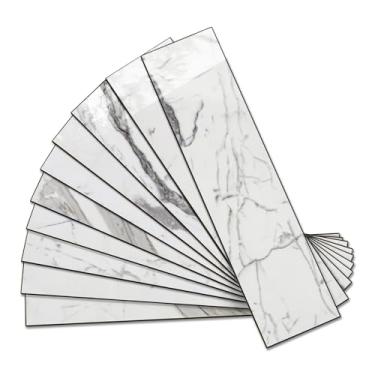 Imagem de Vamos Tile 40 peças de azulejos de parede Backsplash brancos brilhantes Statury com rejunte cinza escuro, azulejos de pedra sintética de PVC de 7,6 cm x 30,5 cm para cozinha, banheiro, lavanderia