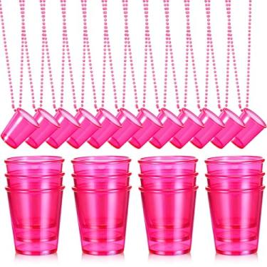 Imagem de Meyeyaia Pacote com 24 colares de vidro de shot a granel, copo de shot de plástico em colar de contas copo para despedida de solteira, aniversário, casamento, festa de Natal, acampamento (rosa