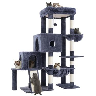 Imagem de Hey-brother Torre de árvore para gatos, postes arranhadores com plataforma grande, 2 condomínios, rede espaçosa, cesta aconchegante, placa de sisal para adultos grandes, casa de escalada progressiva
