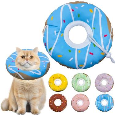 Imagem de Seyezo Coleira de cone de gato, macia, ajustável, para gatos pequenos, médios e grandes, coleira de donut fofa após cirurgia, cone de travesseiro de pescoço de gato, cone de vergonha de gato (azul