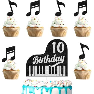 Imagem de Topo de bolo de piano infantil 8º aniversário feliz notas musicais conjunto de 7 peças decorações, festa de aniversário para meninos e meninas, festa de concerto, material de decoração de festa tema