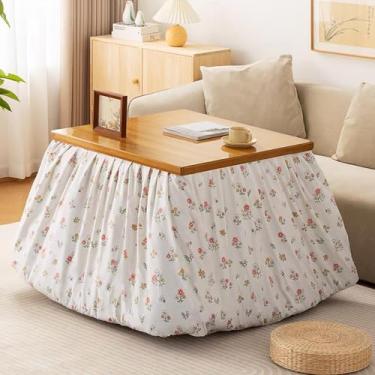 Imagem de Conjunto de mesas estilo japonês Kotatsu e futon, mesa de aquecedor de armazenamento japonês, escrivaninha de computador, mesa de fogão quadrada aquecida, adequada para sala de estar e quarto (80 cm