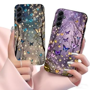 Imagem de B-wishy Pacote com 2 capas bonitas e elegantes com glitter de borboleta para Samsung Galaxy S25 FE Capa protetora de TPU luxuosa à prova de choque para adultos mulheres meninas para S25 FE (roxo)