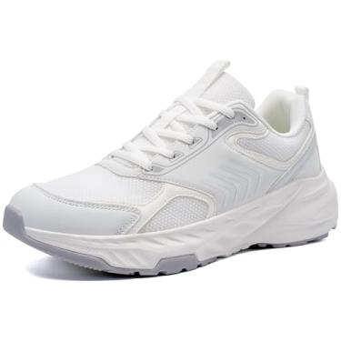 Imagem de Aomigoct Sapatos de caminhada casuais masculinos: malha respirável para deslocamento e lazer - acolchoado e antiderrapante para conforto durante todo o dia ao ar livre - masculino 25-55, Branco, 45