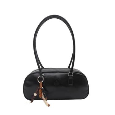 Imagem de Boston Feeling Design Bolsa de ombro feminina de couro transversal com zíper, Preto