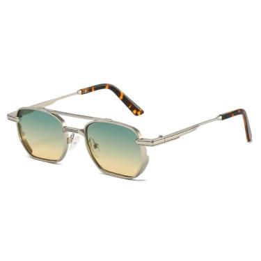 Imagem de Óculos de Sol UV400 - Ponte Dupla com Lentes Degradê em Metal para Homens e Mulheres, Ideais para Esportes ao Ar Livre, Corrida e Ciclismo, nas Cores Prata, Verde e Amarelo