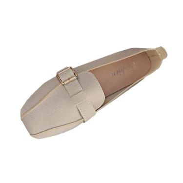 Imagem de Mocassins respiráveis femininos com bico quadrado e sola lisa macia plus size casual para uso diário, Bege, 38