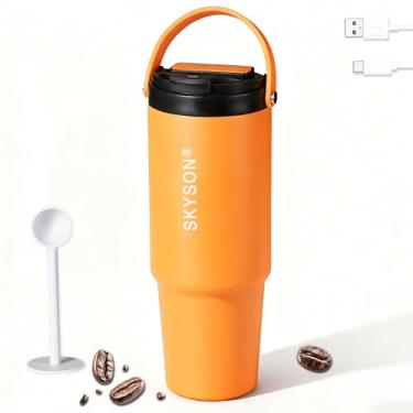 Imagem de minkah Caneca de café grande isolada, copo de aço inoxidável, garrafa de água gelada reutilizável à prova de vazamento, copo de café, caneca de viagem de café quente com tampa (laranja)