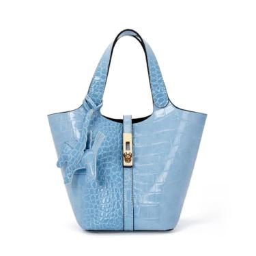 Imagem de Kadynow Bolsa feminina de couro vegano, bolsa de ombro com alça superior e bolsa pequena removível, B46-azul