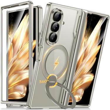 Imagem de BERFY Capa para Z Fold 7 com suporte magnético giratório 360, compatível com Magsafe, protetor de tela integrado, capa protetora à prova de choque para celular para Samsung Galaxy Z Fold 7, cinza