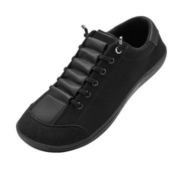 Imagem de XinYiQu Tênis feminino minimalista de lona com bico largo, sem queda, tênis de lona para corrida e caminhada, Preto, 35