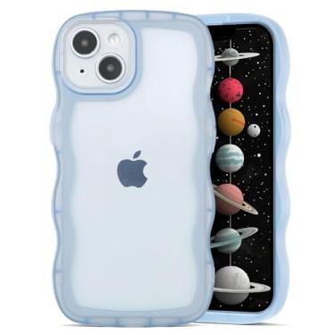 Imagem de NAOKIFU Capa transparente para iPhone 16 Plus com design, linda borda ondulada, azul para mulheres, meninas, ondulado, ondulado, formato de moldura, TPU macio, fina, à prova de choque, capa protetora