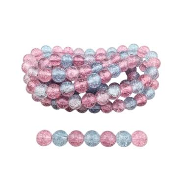 Imagem de DandS ltd Contas de vidro Crackle Lampwork para fabricação de joias, rosa e azul, pulseiras vibrantes, colares, brincos, suprimentos de miçangas e kits de artesanato para joias artesanais, 80 peças de