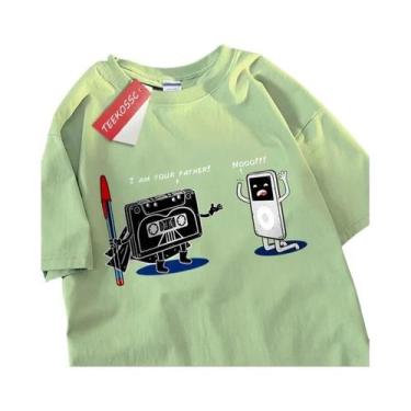 Imagem de Camiseta Oversize Hip Hop Com Estampa De Fita Cassete Para Homens, Cas