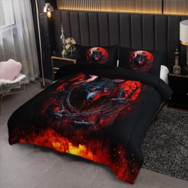 Imagem de Nttopship Conjunto de edredom de lobisomem para crianças e adultos, 3 peças, edredom macio e quente para todas as estações, 1 edredom e 2 fronhas