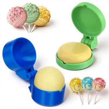 Imagem de Yiyiring Conjunto de prensa de 2 peças de formas de bolo redondo e disco, cortador e empurrador de bolo de esfera e disco, acessórios de ferramentas de panificação para assar em casa, festas de