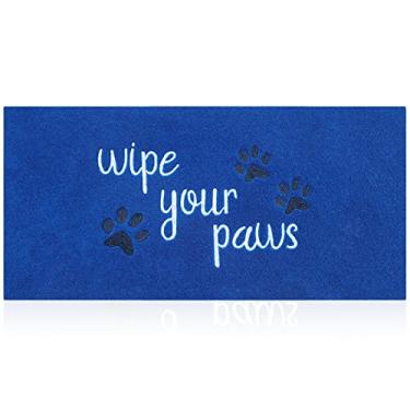 Imagem de Tapete grande para porta da frente para ambientes externos, tapete de entrada de boas-vindas antiderrapante com suporte de borracha engraçado, tapete de cachorro para varanda, azul 45 x 128 cm