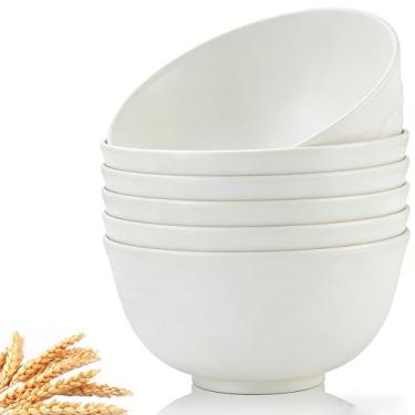 Imagem de Pacote com 6 tigelas de palha de trigo, tigelas de melamina inquebráveis e leves, seguras para micro-ondas e lava-louças, jantar ecológico para salada, lanche, sopa, acampamento, ideal para crianças e
