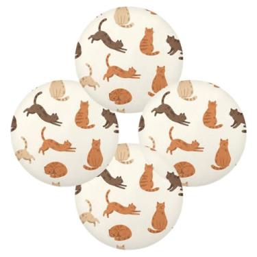 Imagem de Wassud Jogo americano conjunto de 4 tapetes de mesa redondos com movimentos de gato terrosos para cozinha e jantar tapetes laváveis resistentes ao calor decoração de mesa 39 cm