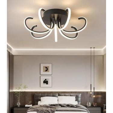 Imagem de Luminária de teto LED dimerizável com controle remoto, 38W, design moderno para sala de estar, quarto, cozinha, escritório, bar, lustre (preta, 50cm)