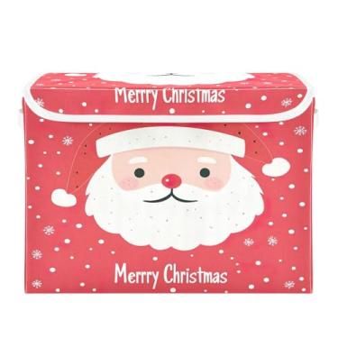Imagem de SEHANY Linda caixa de armazenamento de Papai Noel de Natal com tampas e alças, organizador de cestas de armazenamento de tecido dobrável, caixas de armazenamento de cubos grandes para roupas, cobertor