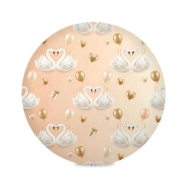 Imagem de Wassud Jogo americano Cisnes Tapetes de mesa redondos com corações dourados para cozinha e jantar, tapetes laváveis e resistentes ao calor, decoração de mesa 39 cm