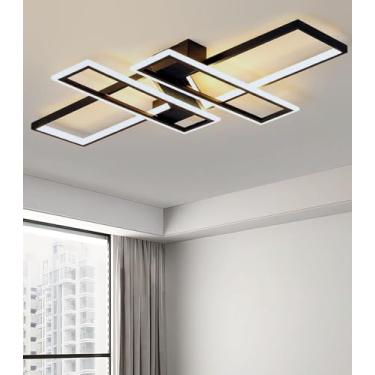 Imagem de Luminária de teto LED moderna para quarto, super brilhante, 4x4, dimerizável, com controle remoto, em acrílico, para sala de estar, sala de jantar e escritório (preta, 90cm*60cm)