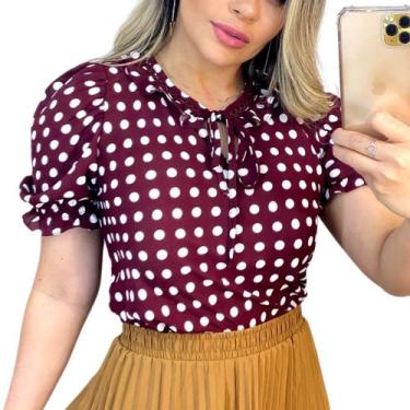 Imagem de Blusa Social Feminina Poa Bolinha Manga Bufante Evangelica - Look Moda