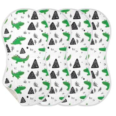 Imagem de Wassud Panos de musselina de crocodilo de desenho animado para arrotar 1 pacote com babadores de algodão toalha de rosto absorventes e macios para arrotos para meninos e meninas recém-nascidos