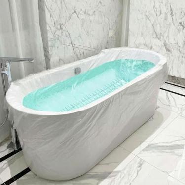 Imagem de Ausaulac Pacote com 16 forros de capa de banheira, grande (260 x 120 cm) descartáveis para banheira, forros, bolsa de plástico para viagem e uso doméstico, forro de banheira portátil para salão de spa