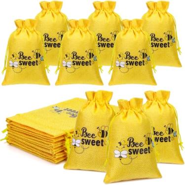Imagem de Wesnoy 20 sacos de presente de serapilheira de abelha com cordões, 10 x 15 cm, sacos de guloseimas de abelha para o dia das abelhas de verão, suprimentos de lembrancinhas de festa de aniversário para