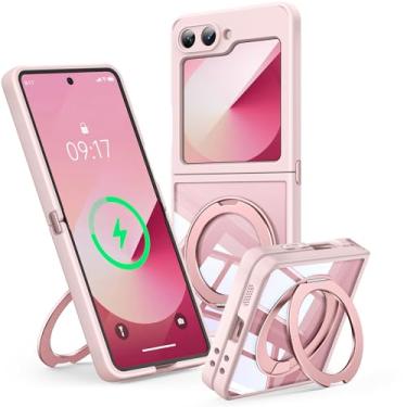 Imagem de 【Suporte magnético de rotação de 360°】 Capa para Galaxy Z Flip 6/5 【Adequada para MagSafe e Pixelsnap】 Capa com suporte de anel 【transparente sem cristal amarelo】 Capa para celular Samsung Galaxy Z